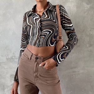 Motel Rocks Ryals Long Sleeve Top in 70s Ripple